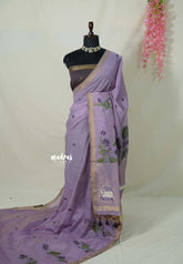 Lilac Lavender - Soft Muslin Silk Borderless with Pichwai Cow Thread Weaving - Perfect for Office Wear | Summer Wear
