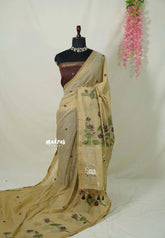 Sandal Beige - Soft Muslin Silk Borderless with Pichwai Cow Thread Weaving - Perfect for Office Wear | Summer Wear