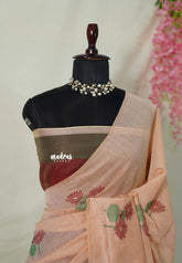 Pastel Peach Orange - Soft Muslin Silk Borderless with Divine Lotus Pallu Thread Weaving - Perfect for Office Wear | Summer Wear