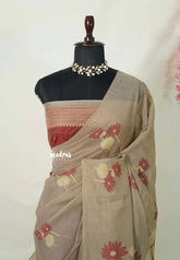 Pastel Beige Brown - Soft Muslin Silk Borderless with Divine Lotus Pallu Thread Weaving - Perfect for Office Wear | Summer Wear