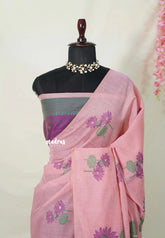 Lotus Pink - Soft Muslin Silk Borderless with Divine Lotus Pallu Thread Weaving - Perfect for Office Wear | Summer Wear