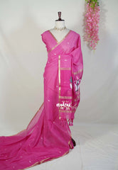 Rose Pink - Soft Muslin Silk Saree with Annam Weaving Pallu Small Border | Elegant Office Wear Saree