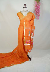 Suffron Orange - Soft Muslin Silk Saree with Annam Weaving Pallu Small Border | Elegant Office Wear Saree