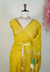 Greenish Yellow - Soft Muslin Silk Saree with Annam Weaving Pallu Small Border | Elegant Office Wear Saree