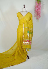 Greenish Yellow - Soft Muslin Silk Saree with Annam Weaving Pallu Small Border | Elegant Office Wear Saree
