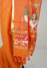 Suffron Orange - Soft Muslin Silk Saree with Annam Weaving Pallu Small Border | Elegant Office Wear Saree