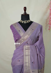 Lilac Lavender - Soft Muslin Silk with Paithani Border Rich Thread Weaving Floral Pallu - Perfect for Office Wear | Summer Wear