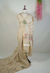 Biscut Beige - Soft Muslin Silk Saree with Floral Weave & Small Border | Elegant Office Wear Saree