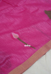 Rose Pink - Soft Muslin Silk with Floral Weaving with Small Border - Perfect for Office Wear