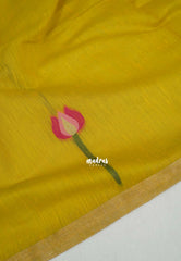 Greenish Yellow - Soft Muslin Silk with Floral Weaving with Small Border - Perfect for Office Wear
