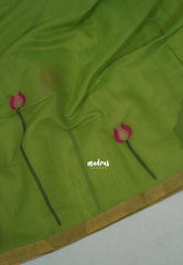 Pista Green - Soft Muslin Silk with Floral Weaving with Small Border - Perfect for Office Wear