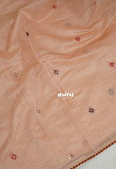Soft Peach - Soft Muslin Silk Saree Heavy Weaving Pallu and Mirror Work with Lace - Best for Office Wear | Casual Wear