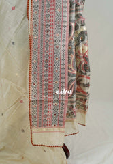 Muted Beige - Soft Muslin Silk Saree Heavy Weaving Pallu and Mirror Work with Lace - Best for Office Wear | Casual Wear