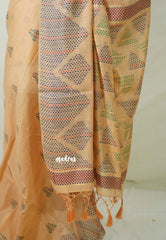 Pastel Peach Orange - Muslin Silk with Kantha Stich Weaving Pallu and Border with Buttas - Perfect for Office Wear