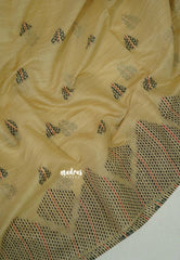 Pastel Sandal Beige - Muslin Silk with Kantha Stich Weaving Pallu and Border with Buttas - Perfect for Office Wear