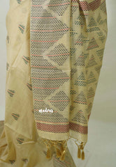 Pastel Sandal Beige - Muslin Silk with Kantha Stich Weaving Pallu and Border with Buttas - Perfect for Office Wear