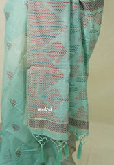 Pastel Aqua - Muslin Silk with Kantha Stich Weaving Pallu and Border with Buttas - Perfect for Office Wear