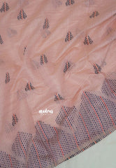 Pastel Blush Peach - Muslin Silk with Kantha Stich Weaving Pallu and Border with Buttas - Perfect for Office Wear