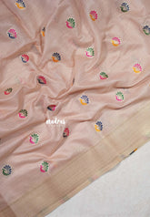 Powder Peach Pink - Soft Muslin Silk with Peacock Buttas and Meenakari Weaving Pallu - Perfect for simple occasions