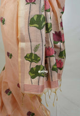 Pastel Peach Orange - Soft Muslin Silk Saree with Lotus Weave & Small Border | Elegant Office Wear Saree