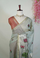Stone Grey - Soft Muslin Silk Saree with Lotus Weave & Small Border | Elegant Office Wear Saree