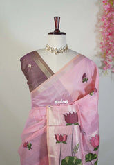 Lotus Pink - Soft Muslin Silk Saree with Lotus Weave & Small Border | Elegant Office Wear Saree