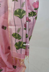 Lotus Pink - Soft Muslin Silk Saree with Lotus Weave & Small Border | Elegant Office Wear Saree