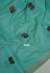 Turquoise Blue - Soft Muslin Silk Saree with Lotus Weave & Small Border | Elegant Office Wear Saree