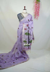 Lavender Glow - Soft Muslin Silk Saree with Lotus Weave & Small Border | Elegant Office Wear Saree