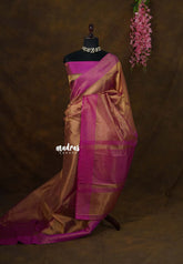 Dual Shade Gold - Soft Organza Tissue Silk with Border - Best for Wedding Functions