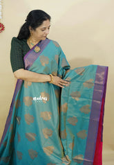Dual Shade Teal Blue - Kanimozhi - Soft silk with Contrast Pallu and Blouse