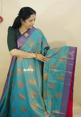 Dual Shade Teal Blue - Kanimozhi - Soft silk with Contrast Pallu and Blouse