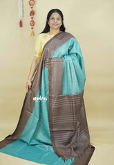 Earthy Aqua Blue - Soft Tissue khadi zari Border with buttas - Best for birthday function
