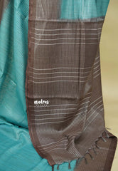 Earthy Aqua Blue - Soft Tissue khadi zari Border with buttas - Best for birthday function