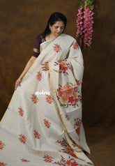 Golden Shade Beige - ANJALI - Soft Tissue linen Saree with Digital Prints - Perfect for Festive Wear
