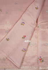 Blush Pink - ANJALI - Soft Tissue linen Saree Petite Embroidery with Scallop - Perfect for Festive Wear