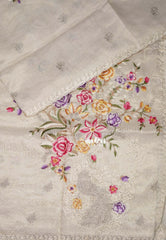 Taupe - ANJALI - Soft Tissue linen Saree Petite Embroidery with Scallop - Perfect for Festive Wear