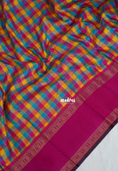Multicolor with Pink Rettapet - Sowbhagya Gift silk – Soft Silk Elegance Saree with Madras Checks with Rettapet Border- Perfect for Pooja Functions | Diwali Festive