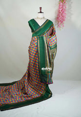 Multicolor with Green Rettapet - Sowbhagya Gift silk – Soft Silk Elegance Saree with Madras Checks with Rettapet Border- Perfect for Pooja Functions | Diwali Festive