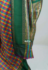Multicolor with Green Rettapet - Sowbhagya Gift silk – Soft Silk Elegance Saree with Madras Checks with Rettapet Border- Perfect for Pooja Functions | Diwali Festive