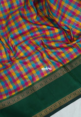 Multicolor with Green Rettapet - Sowbhagya Gift silk – Soft Silk Elegance Saree with Madras Checks with Rettapet Border- Perfect for Pooja Functions | Diwali Festive