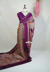 Multicolor with Purple Rettapet - Sowbhagya Gift silk – Soft Silk Elegance Saree with Madras Checks with Rettapet Border- Perfect for Pooja Functions | Diwali Festive