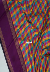 Multicolor with Purple Rettapet - Sowbhagya Gift silk – Soft Silk Elegance Saree with Madras Checks with Rettapet Border- Perfect for Pooja Functions | Diwali Festive