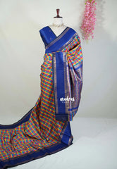 Multicolor with Blue Rettapet - Sowbhagya Gift silk – Soft Silk Elegance Saree with Madras Checks with Rettapet Border- Perfect for Pooja Functions | Diwali Festive