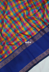 Multicolor with Blue Rettapet - Sowbhagya Gift silk – Soft Silk Elegance Saree with Madras Checks with Rettapet Border- Perfect for Pooja Functions | Diwali Festive