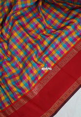 Multicolor with Red Rettapet - Sowbhagya Gift silk – Soft Silk Elegance Saree with Madras Checks with Rettapet Border- Perfect for Pooja Functions | Diwali Festive