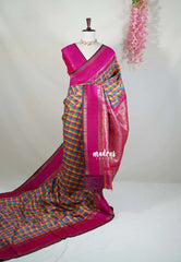 Multicolor with Pink Rettapet - Sowbhagya Gift silk – Soft Silk Elegance Saree with Madras Checks with Rettapet Border- Perfect for Pooja Functions | Diwali Festive