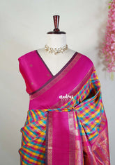 Multicolor with Pink Rettapet - Sowbhagya Gift silk – Soft Silk Elegance Saree with Madras Checks with Rettapet Border- Perfect for Pooja Functions | Diwali Festive