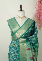 Classic Green - Sowbhagya Gift silk – Soft Silk Elegance Saree Premium Patola Dessign in Body Paithani Weaving Border, Pallu and Blouse - Perfect for Festive Celebration