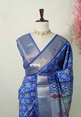 MS Amma Blue - Sowbhagya Gift silk – Soft Silk Elegance Saree Premium Patola in body Paithani Weaving Border, Pallu and Blouse - Perfect for Festive Celebration
